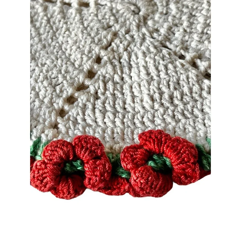 Hand-Crocheted Potholder Red White Hot Pad & Green White Dress with Loop